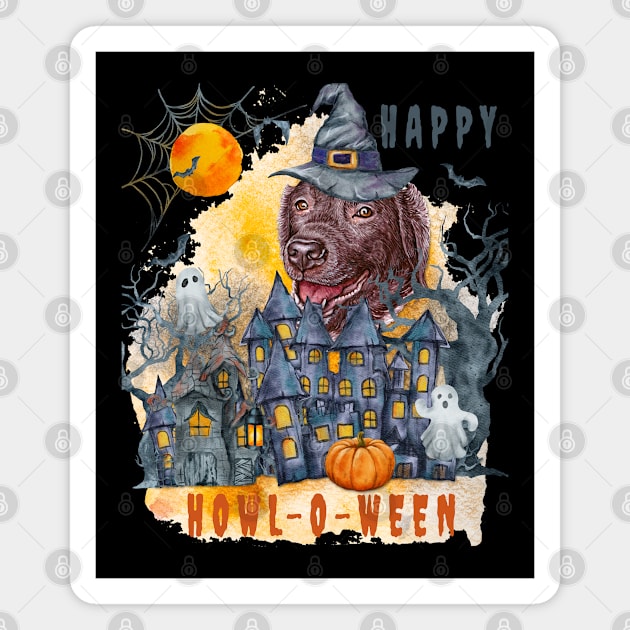 Labrador Retriever Happy Howl-o-ween Ghost Houses Funny Watercolor Magnet by Sniffist Gang